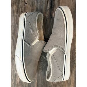 Women's Size 8.5 Grey Suede Fleece Lined Vans Gray Slip On Shoes